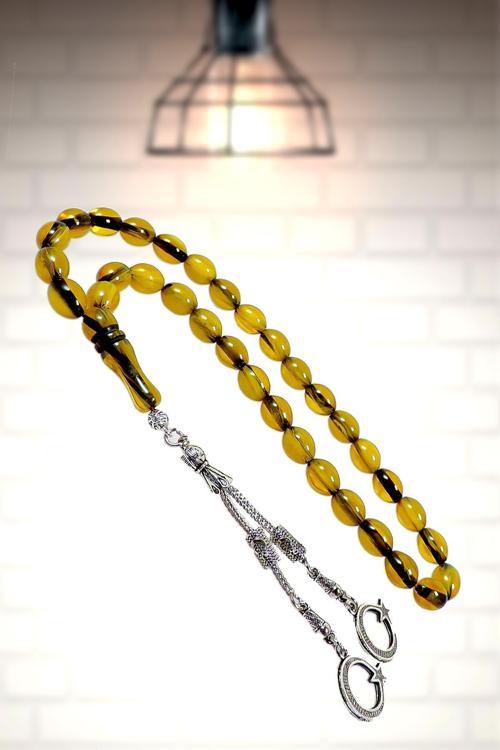 Çok Güzel Damarlı Model Toz Kehribar Tesbih