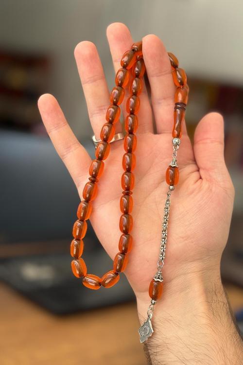 Badem Kesim Bal Rengi Epoksi Toz Kehribar Tesbih