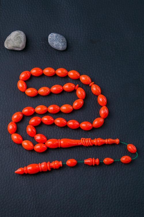 Özel İşçilik Turuncu Renk Sentetik Opal Malzeme Tesbih