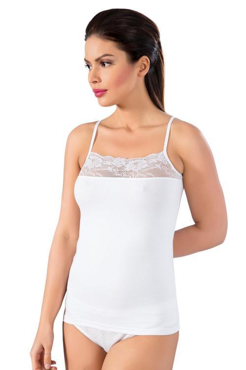 049 Kadın Pamuklu İp Askılı Dantelli Atlet