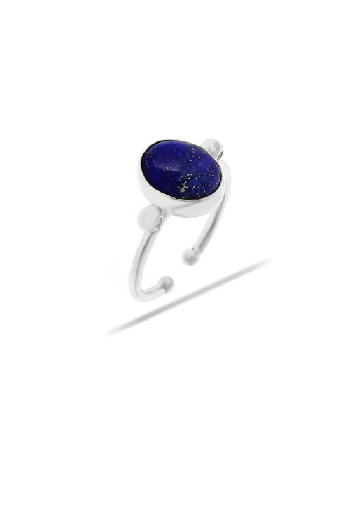 Lapis Lazuli Taşlı Rodyumlu Gümüş Yüzük 3201