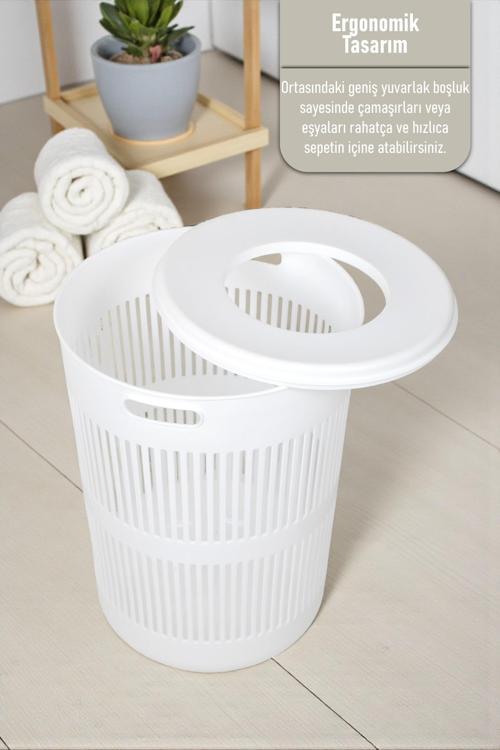 Solara Dekoratif Kirli Çamaşır Sepeti Oyuncak Sepeti 60 Litre - Beyaz