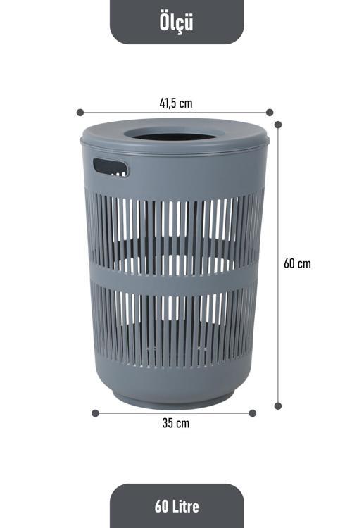 Solara Dekoratif Kirli Çamaşır Sepeti Oyuncak Sepeti 60 Litre - Gri