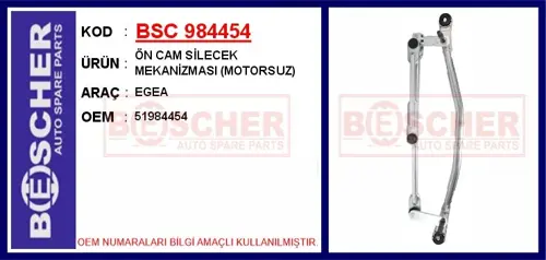 ÖN CAM SİLECEK MEKANİZMASI MOTORSUZ EGEA 51984454
