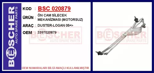 ÖN CAM SİLECEK MEKANİZMASI MOTORSUZ DUSTER-LOGAN 2005 3397020879