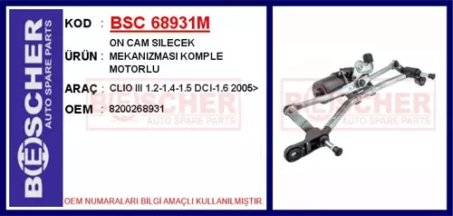 ÖN CAM SİLECEK MEKANİZMASI MOTORLU RENAULT CLIO 3 2005 8200268931
