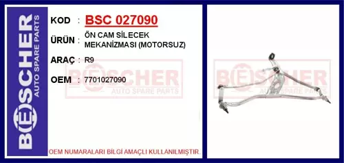 ÖN CAM SİLECEK MEKANİZMASI MOTORSUZ R9 7701027090