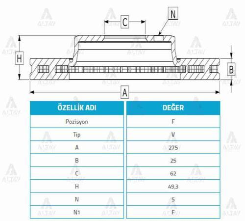 FREN DİSKİ COROLLA 2006-2013 DİZEL D4D / AURIS 2007-2013 / RAV4 2000-2005 BENZİNLİ ÖN HAVALI 273-5 4351202180 (2 ADET)