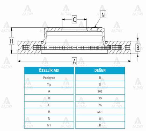 FREN DİSKİ I-30 2012-2015 / CEED 2012-2016 / ELANTRA 2011-2020 / ARKA DÜZ 262-5 58411 A6300 (2 ADET)