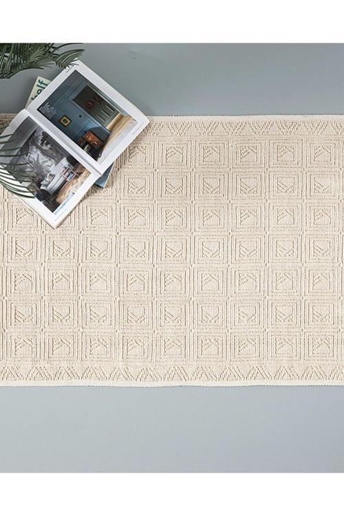 Shabby Pamuklu Bukle Kilim Krem