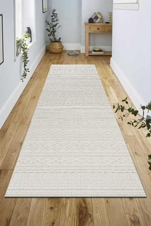 Modern Geometrik Tasarımlı Jüt Dokuma Loop Sisal Krem Renk Halı