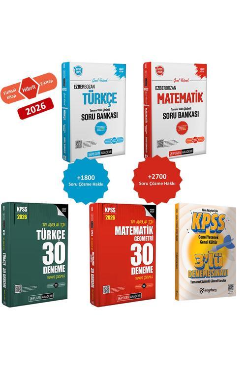 2026 KPSS Ezberbozan Türkçe-Matematik Çözümlü Soru Bankası-30 Deneme(Hibrit:Fiziksel Kitap+eKitap)