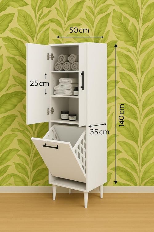 Orkide 2 Kapaklı Kirli Çamaşır Sepeti Dolabı 60x150