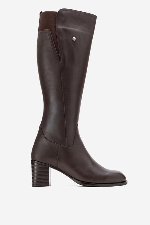 Kadın Streç Lastikli Küt Burun Topuklu Çizme Gerçek Deri BR 88068 KAHVERENGİ