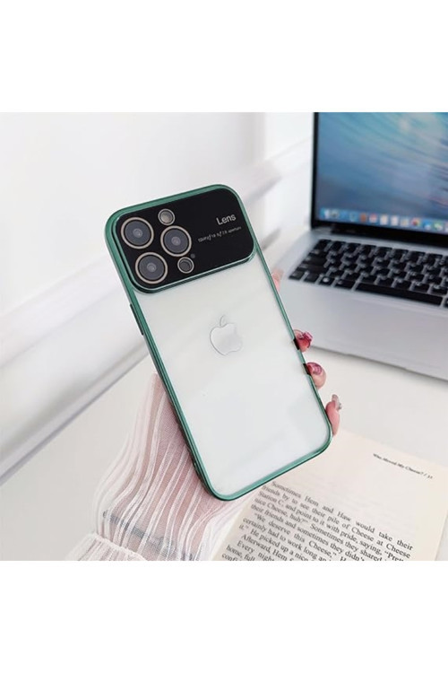 İphone 15 Kamera Lens Korumalı Kenarı Renkli Luxury Şeffaf Kılıf Yeşil