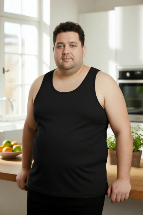 Büyük Beden Pamuklu Erkek Atleti 6'lı Paket - Siyah