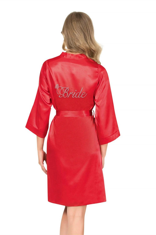 MDB MdbShop Kırmızı Kısa Saten Bride Sabahlık