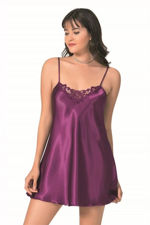MDB MdbShop Mor Kısa Saten Gecelik