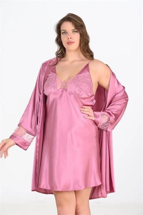 MDB MdbShop Büyük Beden 2li Gülkurusu Sabahlık Takımı Bigsize 6204