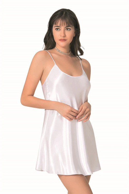 MDB MdbShop Beyaz Kısa Saten Gecelik