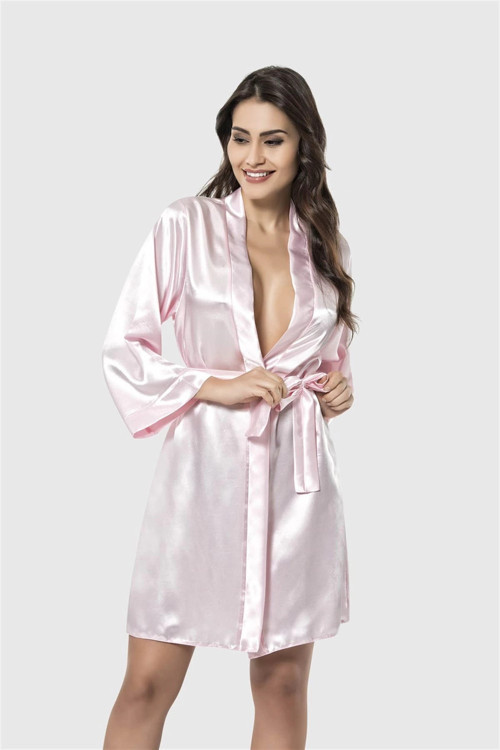 MDB MdbShop Pembe Kısa Saten Sabahlık