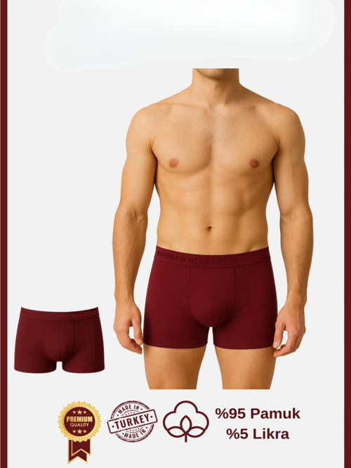 MDB MdbShop Pamuklu Düz Bordo Renk Erkek Boxer