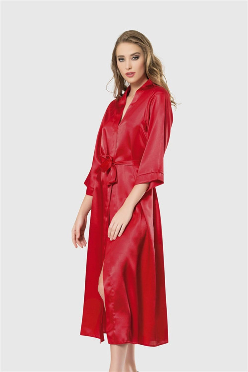 MDB MdbShop Kırmızı Uzun Saten Sabahlık