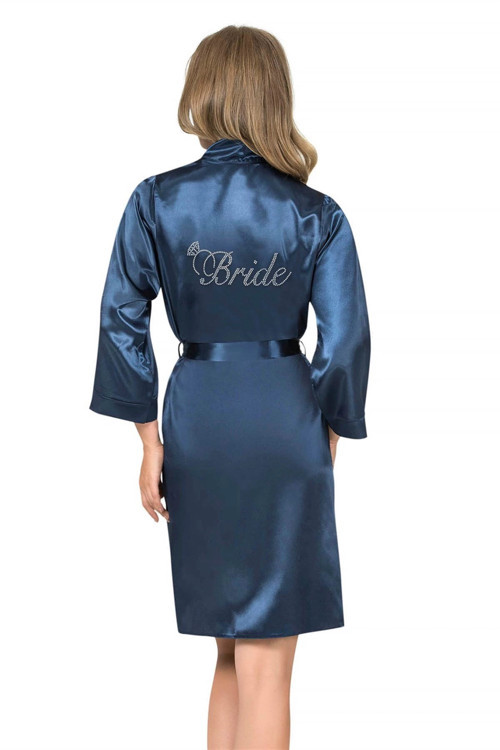 MDB MdbShop Lacivert Kısa Saten Bride Sabahlık