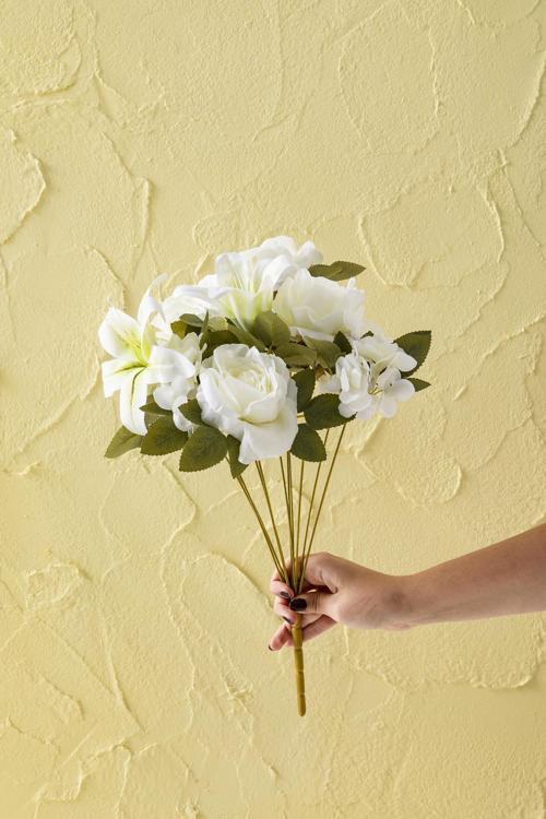 Yapay Lilyum Gül Demeti 45 Cm 11 Dal Beyaz