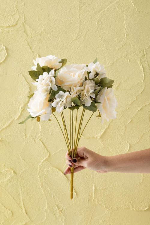 Yapay Ortancalı Gül Demeti Somon 45 Cm 11 Dal