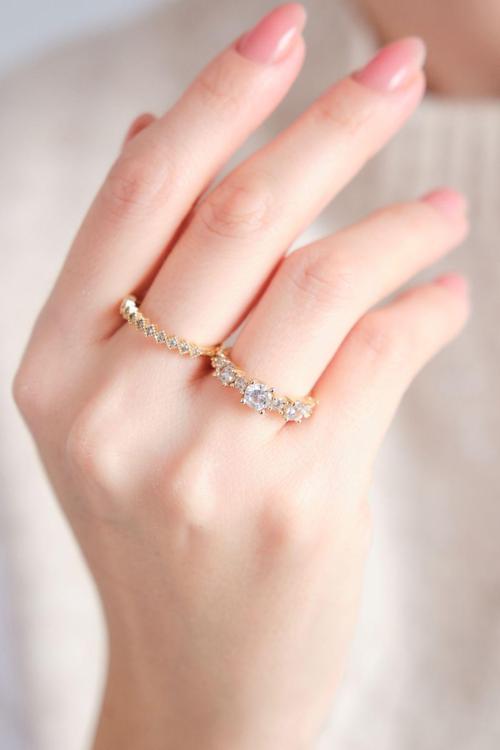 Gold Renk Zirkon Taşlı 2'li Yüzük