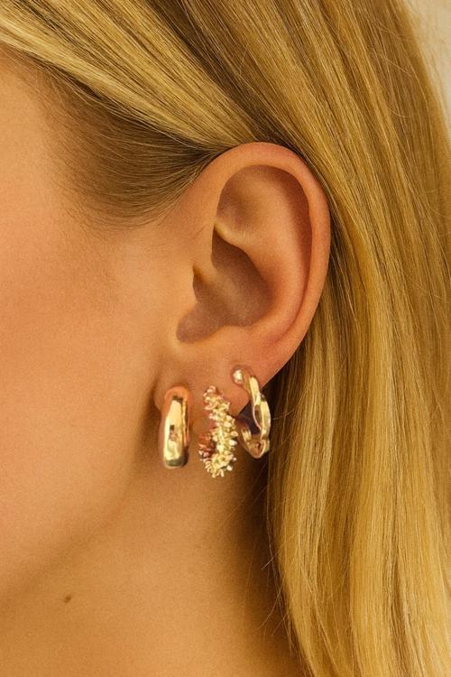 Gold 6'lı Düz Zincir Yıldız Tozu Küpe Seti