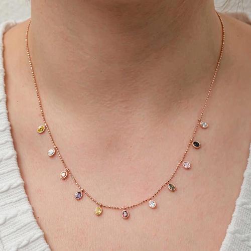 MDB Gümüş Renkli Oval Taşlı Şans Kadın Kolye