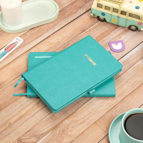 13x21 cm Turkuaz Deri Sert Kapak Noktalı Tarihsiz Dikişli Not Okul Defteri