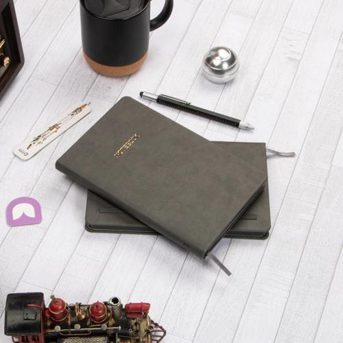 13x21 cm Füme Deri Sert Kapak Noktalı Tarihsiz Dikişli Not Okul Defteri