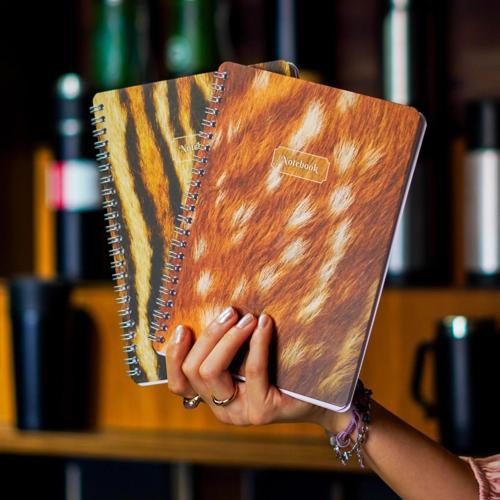 A5 Spiralli Karton Kapak 2'li Set Kareli Ders Programlı Not Okul Defteri - Ceylan, Kaplan