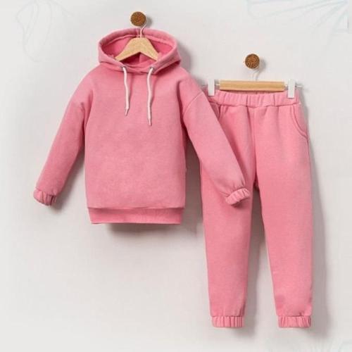 KAPÜŞONLU PAÇA RİBANALI ÜÇ İPLİK ŞARDONLU ALT ÜST TAKIM - BP-1707-Pembe-3 Yaş Pembe