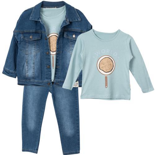 WORLD BASKILI SWEATSHIRT DENIM MONT PANTOLON TAKIM - NEC251298-Mint Yeşil-5 - 6 Yaş Mint Yeşili