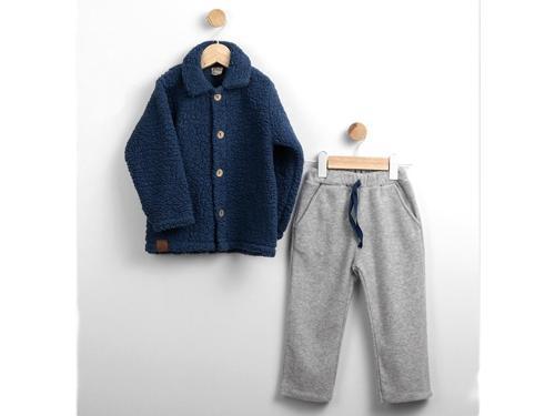 POLARLI PANTOLON PELUŞ CEKET ALT ÜST TAKIM - FLE217551-İndigo-5 Yaş İndigo