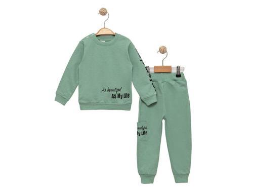 MY LIFE BASKILI İKİ İPLİK ALT ÜST TAKIM - BLK3791-Mint Yeşili-9 Ay Mint Yeşili