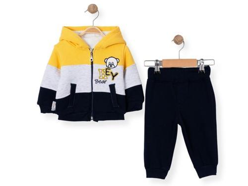HEY BEAR NAKIŞLI KAPÜŞONLU PELUŞLU HIRKALI İKİLİ ALT ÜST TAKIM - Sarı - 18 Ay - SDL6043-Sarı-18 Ay Sarı