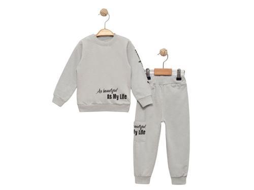 MY LIFE BASKILI İKİ İPLİK ALT ÜST TAKIM - BLK3791-Gri-12 Ay Gri