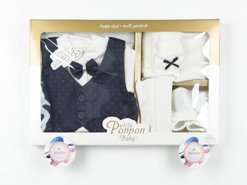 KAPÜŞONLU ŞİŞME YELEKLİ TIGER NAKIŞLI İKİ İPLİK ÜÇLÜ ALT ÜLT TAKIM - MDR228-Lacivert-3 Yaş LACİVERT