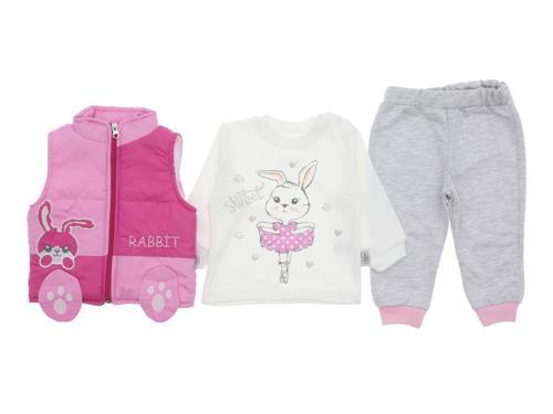 RABBIT NAKIŞLI ŞİŞME YEKELİ ÜÇLÜ ALT ÜST TAKIM - BRA50314-Fuşya-6 - 9 Ay Fuşya