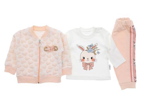 EKOSE KALP TAVŞANLI İKİ İPLİK ÜÇLÜ ALT ÜST TAKIM - KRA2367-Somon-12 Ay Somon