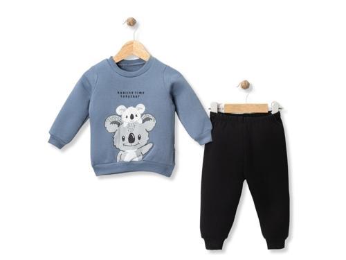 KOALA BASKILI ÜÇ İPLİK ŞARDONLU ALT ÜST TAKIM - MYS5159-Mavi-9 Ay Mavi