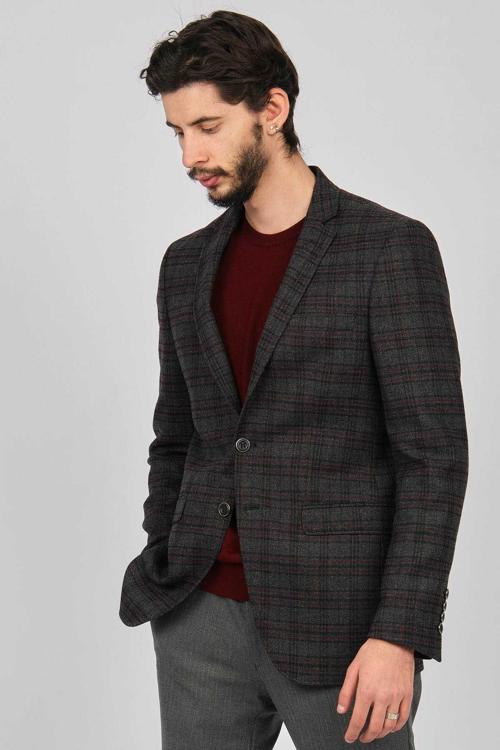 Erkek Ekoseli Spor Kesim Yün Ceket 2951003 Antrasit