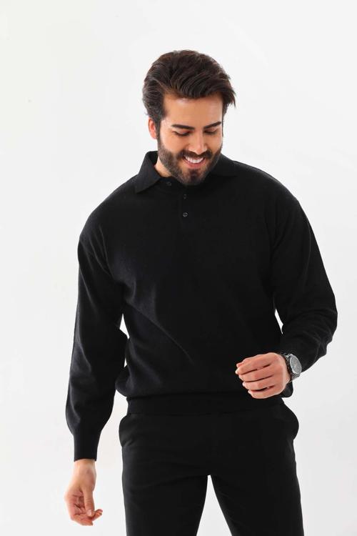Erkek Polo Yaka Yün Kazak 4135 Siyah