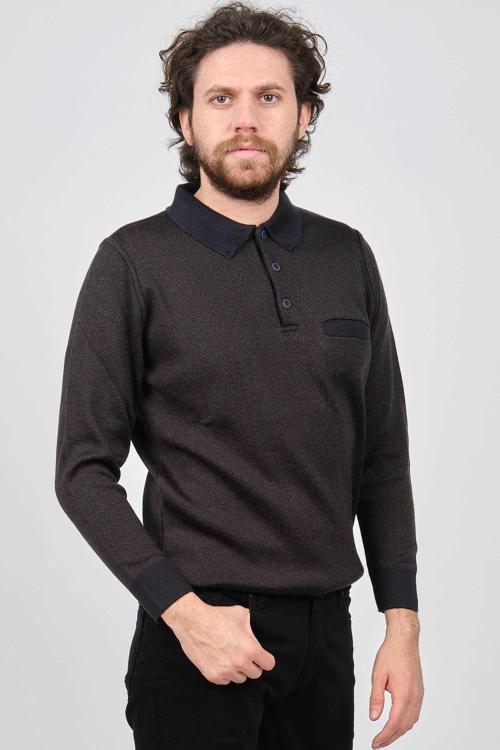 Erkek Cep Detaylı Polo Yaka Desenli Kazak 42544220 Lacivert