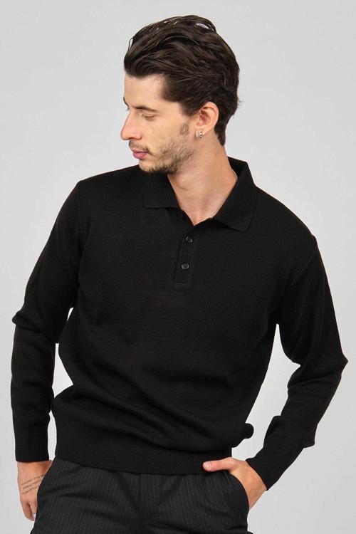 Erkek Polo Yaka Yün Kazak 4358104 Siyah